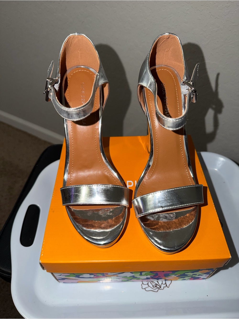 Shoe Republic LA Metallic Silver Ankle-Strap Heels